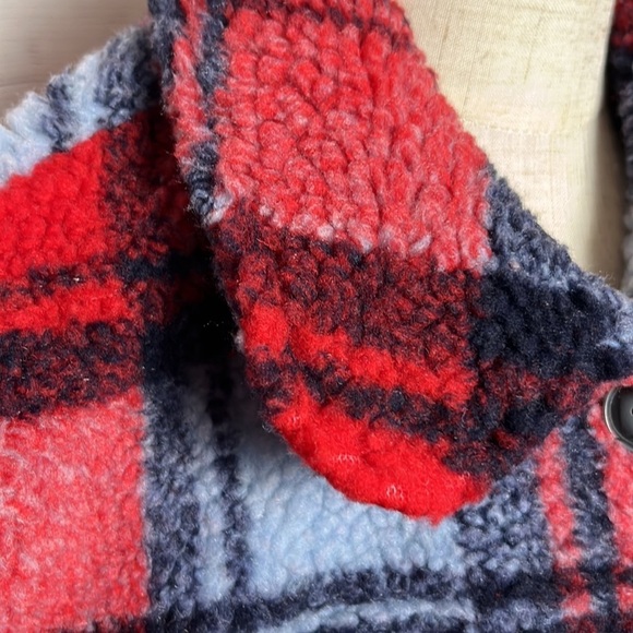 Cozy Red and Blue Sherpa Shacket! NWOT! - Picture 3 of 4